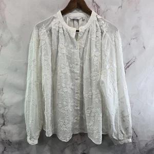 & Other Stories Shirt Womens 10 Medium White Button Up Embroidered Puff Sleeve - Picture 1 of 12