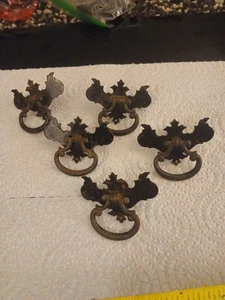 5 Vintage Chippendale Style Swinging Drawer Pulls Batwing One Hole Reclaimed - Picture 1 of 4