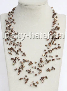 Genuine Baroque 18" 15row coffee pearls Multi Strand necklace 18KGP clasp j13275 - Picture 1 of 2