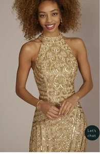 DAVID'S BRIDAL GOLD SEQUIN GOWN SIZE 16 - Picture 1 of 8