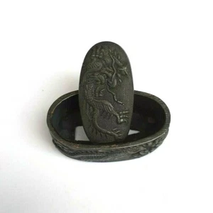 Cuchillos de Espada Fuchi Kashira Partes Samurai Japonés Katana Tsuba Dragón Edo Cobre - Imagen 1 de 12