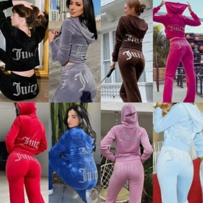 Women Y2K Juicy Logo Couture Tracksuit 2-piece Set Sport Suit Velvet Jogging - Image 1 of 4
