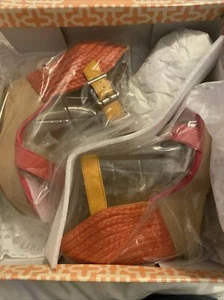 Gianni Bini Women's Size 6.5 M Orange Wedge Heels Platform Strap Shoes New - Picture 1 of 7