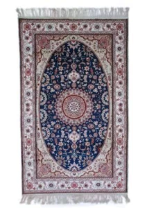 Traditional Rug Blue Oval Medallion Hand Woven Silk Wool 3x5 Blue Area Rug - Picture 1 of 7