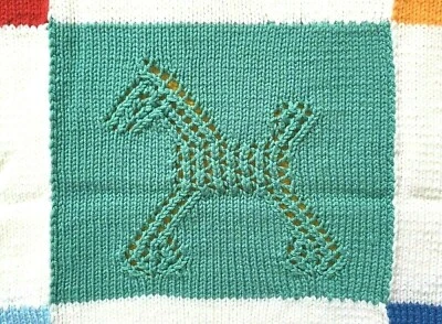 Vintage Hand Knitted Baby Crib Blanket Throw Rocking Horse Granny Squares VGC!! - Image 1 of 4