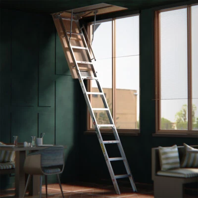 Escalera de ático de aluminio retráctil de 54 pulgadas escalera ajustable escalera loft portátil Foto 1 de 4