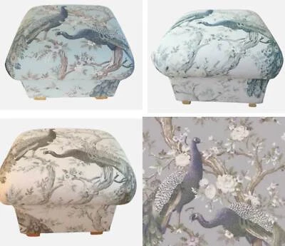 Reposapiés de tela Laura Ashley Belvedere puffe reposapiés pájaros pavos reales Foto 1 de 4