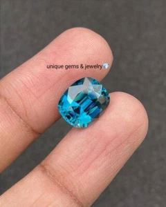 2 Ct Intense Blue Cushion Cut VVS1 Diamond Premium Quality Loose Gemstone 7x9 mm - Picture 1 of 9