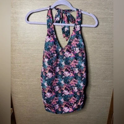 Traje de Baño Venus Halter Tankini Top Negro Rosa Estampado Floral Talla 18 Foto 1 de 4