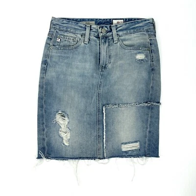 AG Adriano Goldschmied Skirt Womens 25 Denim Erin Pencil Blue Jean Distressed - Image 1 of 4