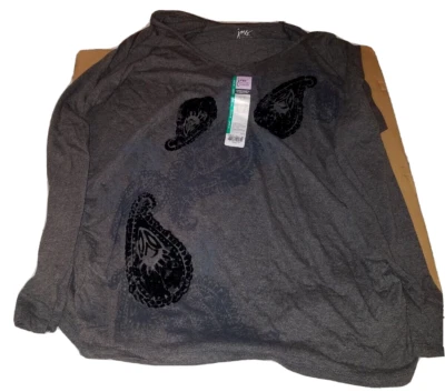 Just My Size Women’s Plus Long  Sleeve V-Neck T-Shirt Grey & Black Size 1X (16W) Foto 1 de 4