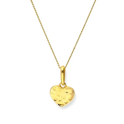 Collier et Pendentif Cœur Finition Martelée en Or Jaune 9k et CZ - 41 à 51cm - Photo 1/4