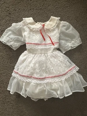 Vintage Kandy Ann Toddler Party Full Circle White Ruffle Dress Red Lace Size 3T - Image 1 of 4