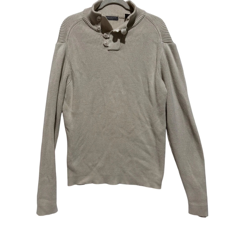 Michael Brandon Men's Beige Ribbed Mock Neck Button Sweater Sz XL career preppy - Image 1 of 4