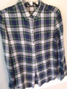 LL Bean Signature grün blau weiß Scotch kariert Viskose Flanell Hemd Größe L gebraucht, in einwandfreiem Zustand - Bild 1 von 5