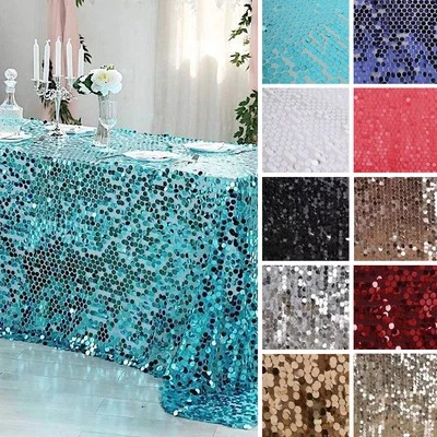90x132-Inch RECTANGULA​R TABLECLOTH Big Payettes Sequines Wedding Party Linens - Image 1 of 2