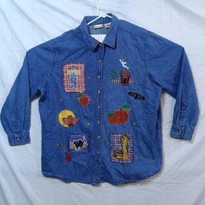 Bobbie Brooks Women's 18W/20W Embroidered Denim Button Up Jacket Halloween - Picture 1 of 7