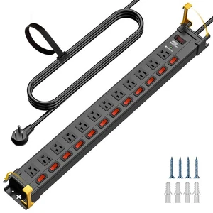 6-12 Outlet 1020J Surge Protector Power Strip with Individual Switch 9ft Cord - Picture 1 of 22