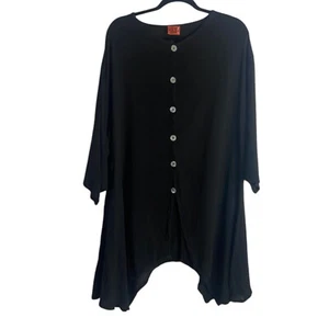 Oh My Gauze Size 2 Pico Jacket Black Button Down Tunic Pockets Lagenlook Cotton - Picture 1 of 8