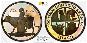 PR67DCAM 1974 Iceland 500 Kronur Silver Proof, PCGS Trueview- Rainbow Toned - Picture 1 of 9