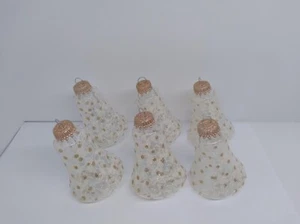 Vintage Christmas Clear Glass Glitter Stenciled Bell Ornaments Set of 6 - Picture 1 of 7