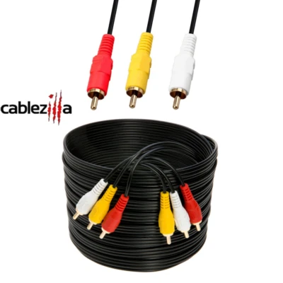 RCA Cable 3 Male To 3 Male Composite Video Audio AV Cord Adapter 6 12 15 25 FT - Image 1 of 3
