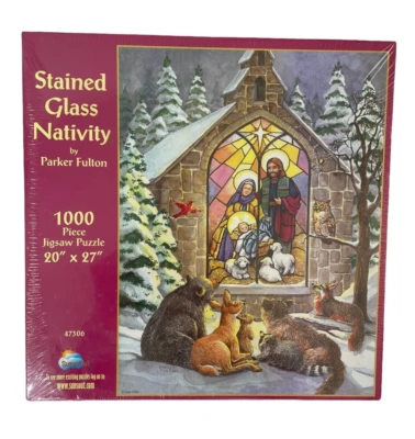 SunsOut Stained Glass Nativity 1000 Piece Jigsaw Puzzle 20"x27" NEW SEALED 47306 - Image 1 of 4