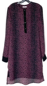 ๐ VINCE Purple Black Leopard Animal Print Silk Hi-Lo Tunic Shirt-Dress M = 8/10 - Picture 1 of 11