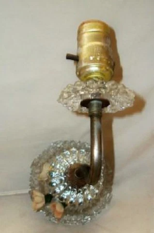 1920s HOBNAIL GLASS MIRROR SCONCE LAMP WALL PORCELAIN FLOWERS WRAPPED WIRE Cover