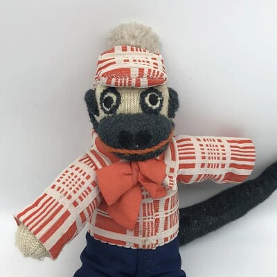 vintage Homemade Traditional Sock Monkey long tail full outfit with hat - Image 1 of 4