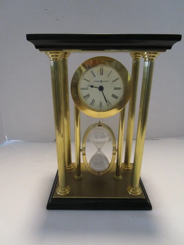 VINTAGE HOWARD MILLER BRASS CLOCK MODEL# 645-459 MIRANDA HOUR GLASS TIMER QUARTZ Cover