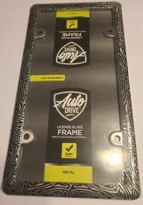 Auto Drive License Plate Frame Chrome Black Metal - Bild 1 von 2