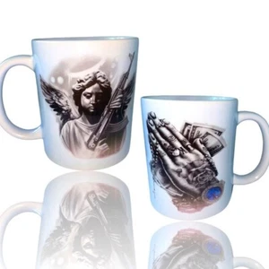Schutzengel und betende Hände mit Geld Kaffeebecher Tasse Tee 12" Unze - Bild 1 von 9