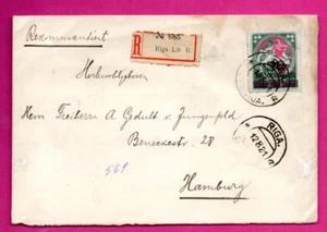 LATVIA GERMANY REGISTERED ENVELOPE, CANCEL RIGA TO HAMBURG 1921s 295 - Picture 1 of 2