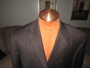 LUIGI BIANCHI MANTOVA Men's 42 Reg Blazer Sport Coat Brown Blue Window Pane - Picture 1 of 6