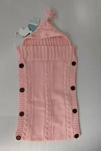 XMWEALTHY Baby Swaddle Wrap Knit Blanket Hood W/Tassel Size 0-6 Months Pink NWT - Picture 1 of 6