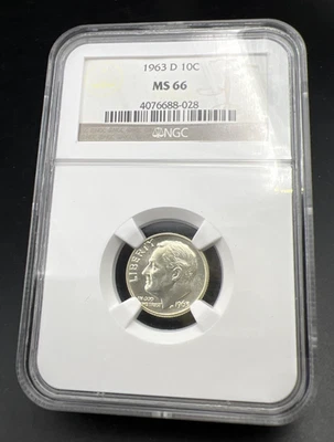 1963 D 10c Roosevelt Silver Dime Coin NGC MS66 Gem BU Certified #028 - Image 1 of 4