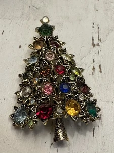 Broche prendedor vintage de árbol de Navidad con estrás años 70 - Imagen 1 de 9