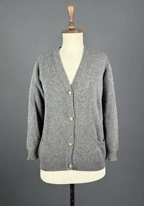 Vintage BALLANTYNE Gray 100% Super Geelong Lambswool Cardigan Sweater Size 42 - Picture 1 of 13