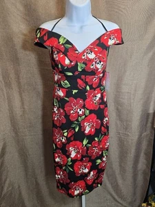 NWT Premier Amour Black Red Flora Sleeveless Mini Sheath Dress Women's Size 6 - Picture 1 of 8