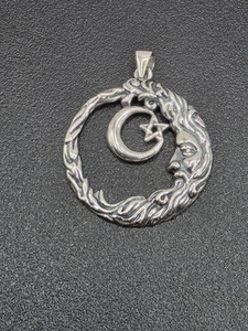 925 NEW Sterling Silver Pendant Wicca, Star, Moon 28mm - Picture 1 of 6