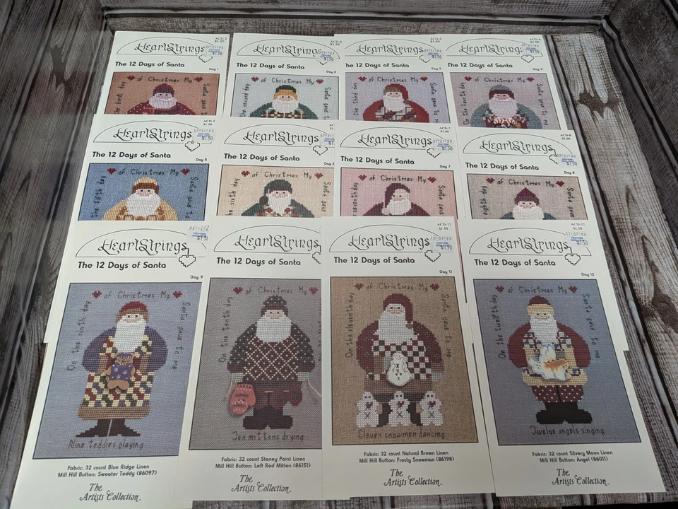 Heartstrings 12 Days Of Santa Christmas Cross stitch Pattern Lot - Image 1 of 3