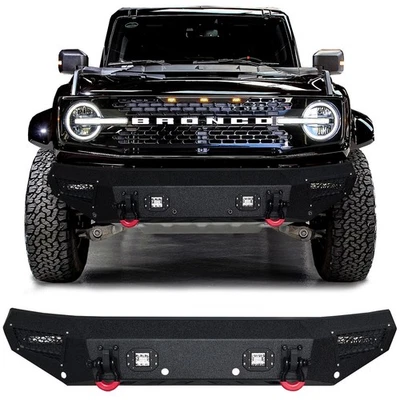 Vijay Fit 2021-2025 Ford Bronco Steel Front Bumper with LED Lights and D-Ring Foto 1 de 4