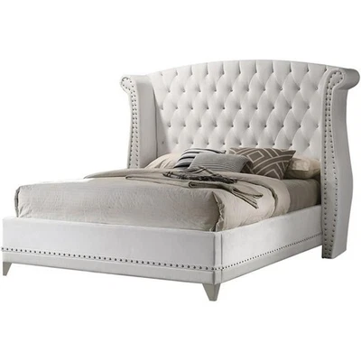 Cama Queen Coaster Barzini Wingback Terciopelo Mechón Tapizado en Blanco Foto 1 de 2