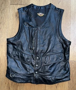 Vintage Harley Davidson Motorrad schwarz Leder Reitweste XL Ketten USA geprägt - Bild 1 von 8