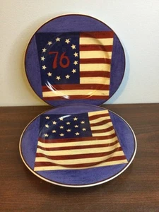 2 pc set Spirit Of The Flag Salad Plates Brandon House By Warren Kimble Sakura - Picture 1 of 3