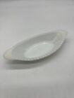 Vintage Milk Glass Nut Relish Dish Beaded Base Ribbed 9" Oval Candy dish