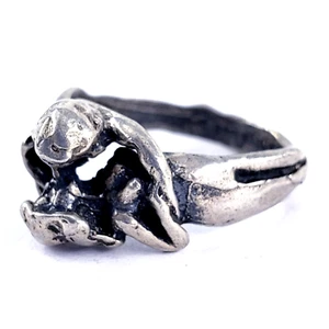 Vintage 925 Sterling Silver Couples Embrace Ring Size 6 Romance Lovers Intimate - Picture 1 of 10