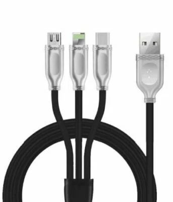 Braided Heavy Duty 3 in 1 2.4A Fast Charge Charging Cable suitable for all - Image 1 of 4