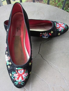Special Affair Vintage Christmas Snowman Embroidered Velvet Flat Shoes Size 11 M - Picture 1 of 8